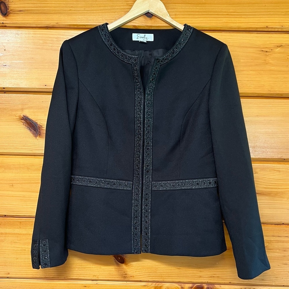 Emily Beaded Shimmer Sz.12 Elegant Black Women's Lined Jacket